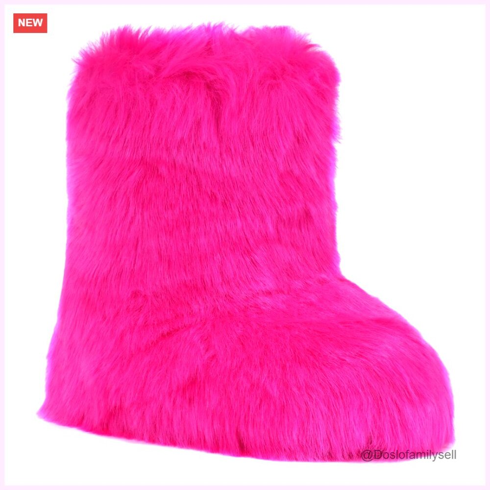 Faux Fur Snow Boots Mid-Calf Winter Boots Comfortable Fluffy Fuzzy
